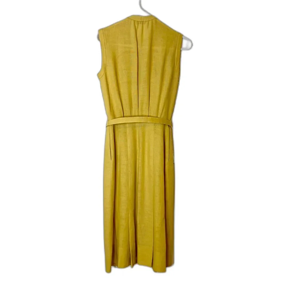 Vintage 1950s/60s Carlye Yellow Linen Dress Rhinestone Buttons Velvet Leaf Sz S - Picture 2 of 9